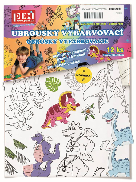 Vyfarbovacie obrúsky - DINOSAURY (12 ks)