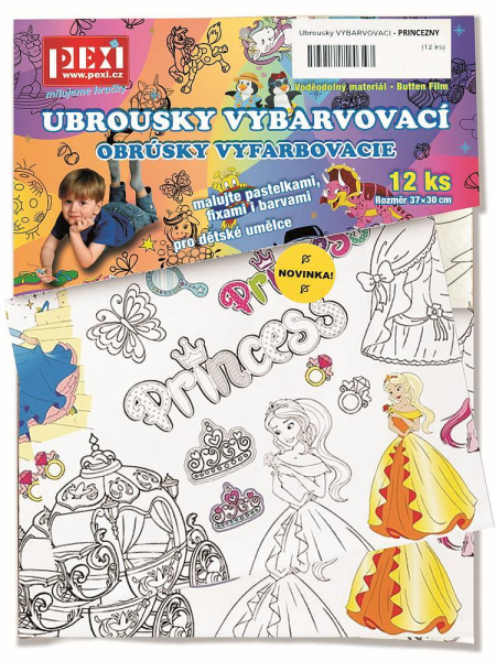 Vyfarbovacie obrúsky - PRINCEZNÉ (12 ks)